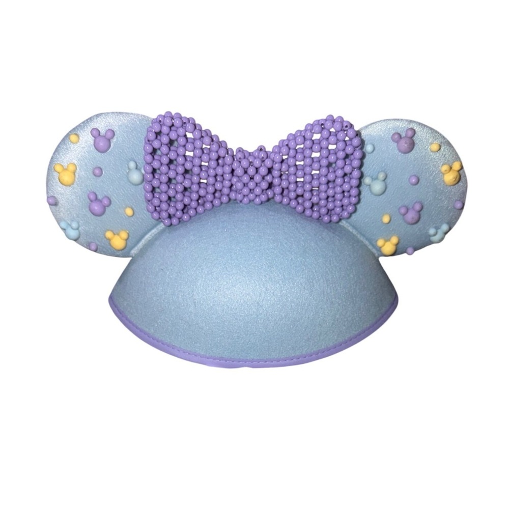 Disney Parks Minnie Mouse‎ Ear Hat Kids One Size Blue Purple Beaded Bow